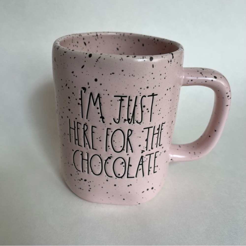 Rae Dunn “I’m just here for the chocolate” mug pink speckled Artisan Collection